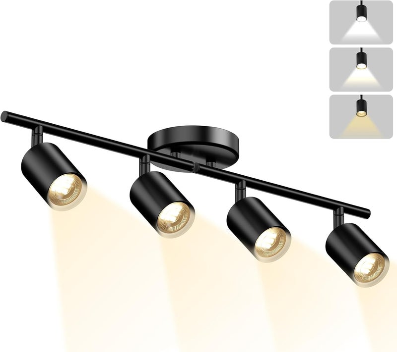 Lavendex LED 4 Light Track Lighting Kit, Dimmable Ceiling Spot Lighting Includes 4 x GU10 Bulb, Modern Track Light Fixture with Rotatable Heads for Kitchen, Living Room, Bedroom - Image 1